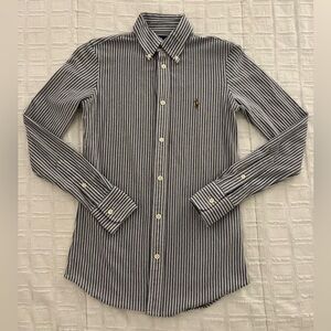Ralph Lauren Polo Knit Oxford Stripe Button Down Shirt XS Embroidered Pony